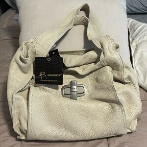 B. Makowsky | Genuine Leather Off White Shoulder Bag